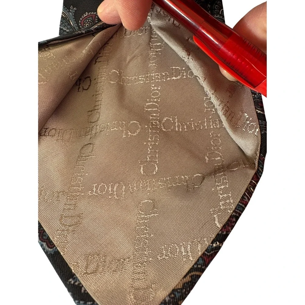 Christian Dior Monsieur‎ Tie Mens Charcoal Black Paisley Luxury Silk Necktie VTG